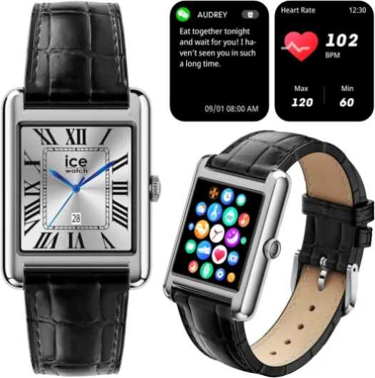 ICE-WATCH - Ice Smart TKS 2.0 - Montre connectée élégante pour Femme (1,41 Pouces) - IP68, Suivi des activités physiques et de la santé Argenté et Noir