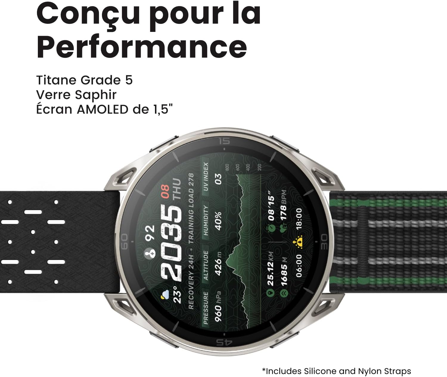 Cheetah 2 Ultra Montre Connectée GPS 47 mm, Verre Saphir, Boîtier en Titane, Autonomie 30 Jours, Lampe Torche, Stockage de 64 Go, NFC, Cartes, +180 Modes Sportifs et HYROX, pour Android iPhone