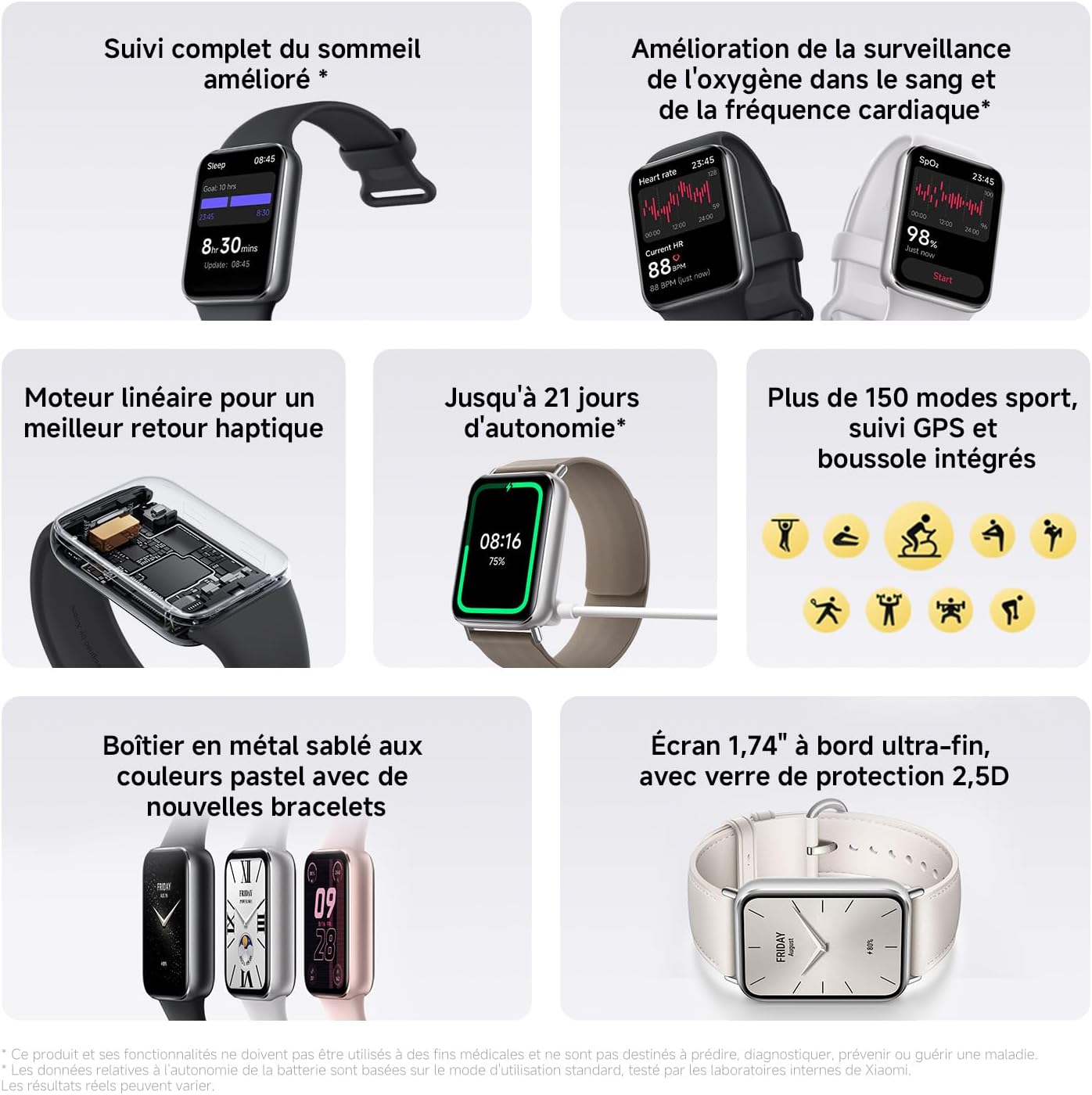 Smart Band 9 Pro, Suivi du Sport, Ecran de 1,74" avec Bords Ultra-Fins, 21 Jours d'autonomie, Suivi du Sommeil amélioré,150 Modes de Sports, 5ATM, Compatible avec Android et iOS,Noir Obsidian Black