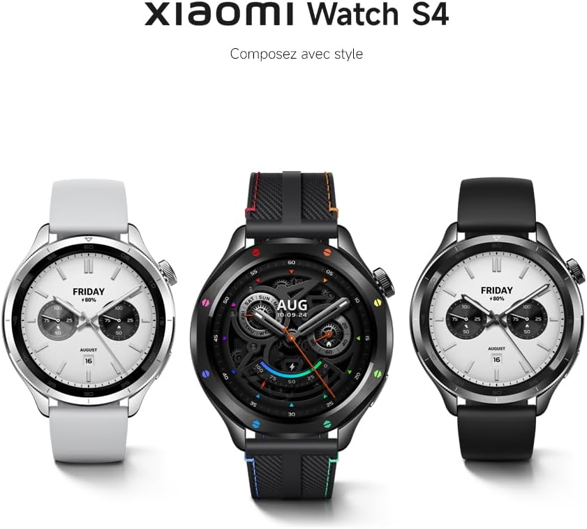 Watch S4 - Montre Connectée, Suivi du Sport, Ecran AMOLED 36mm, jusqu'à 15 Jours d'autonomie, appels Bluetooth, +150 Modes de Sport,GPS Double Bande, NFC,Androi & iOS, Noir S4 46mm Noir