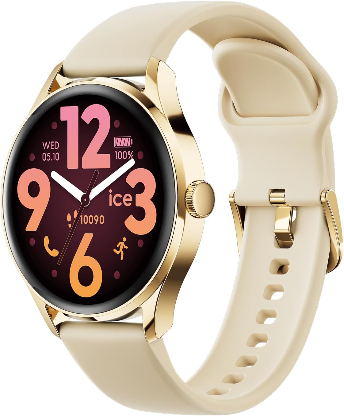 ICE-WATCH - Ice Smart 3.0-1.2 Gold Beige AMOLED GPS - Montre connectée Ronde dorée pour Femme avec Bracelet en Silicone - 025115 (1.20 Pouces)