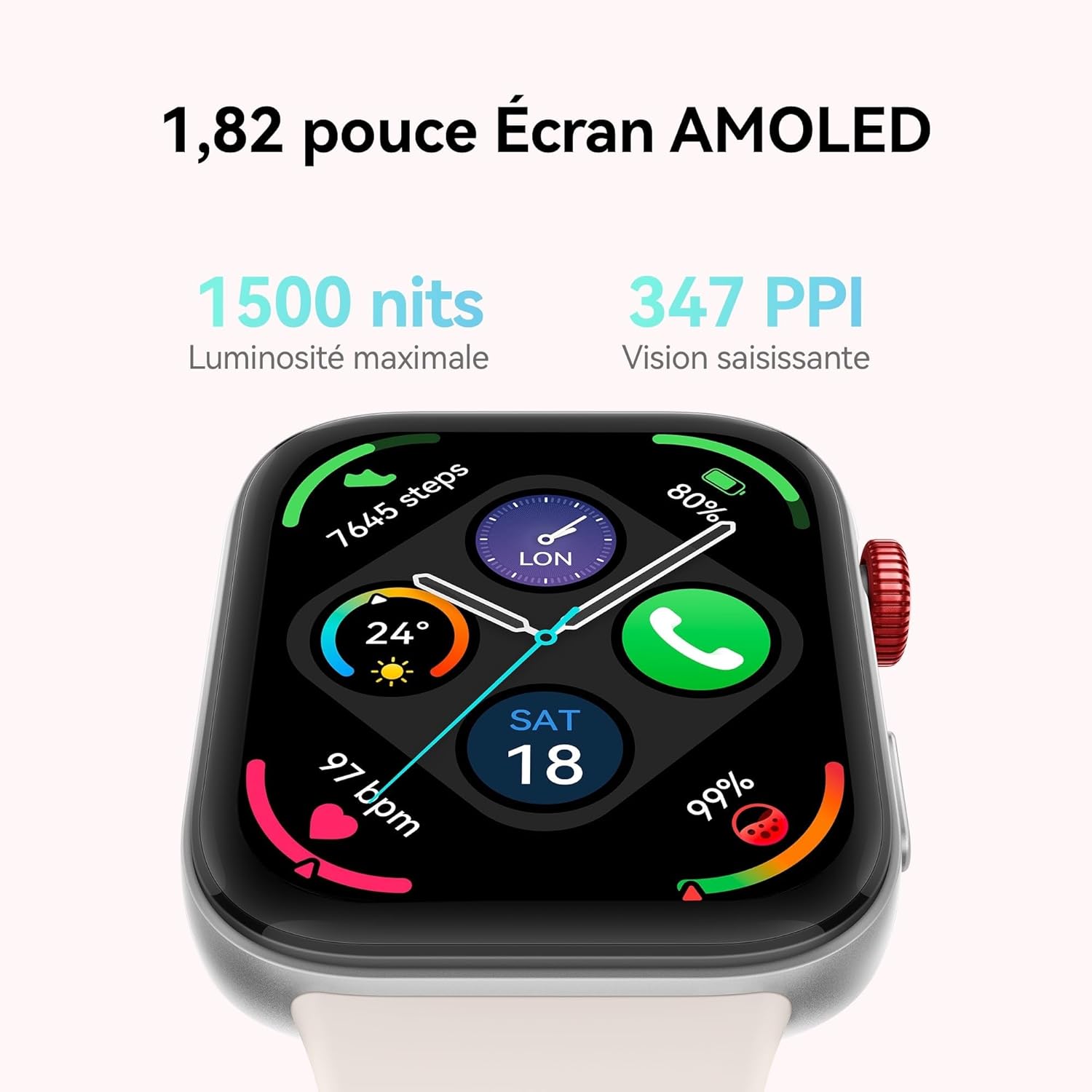 Watch FIT 3, Écran AMOLED 1,82", Design Ultra-Fin, Gestion Polyvalente de la Forme Physique, Gestion complète de la santé, Batterie Longue durée, iOS&Android, GPS, Blanc de Lune WATCH FIT 3 Blanc de Lune