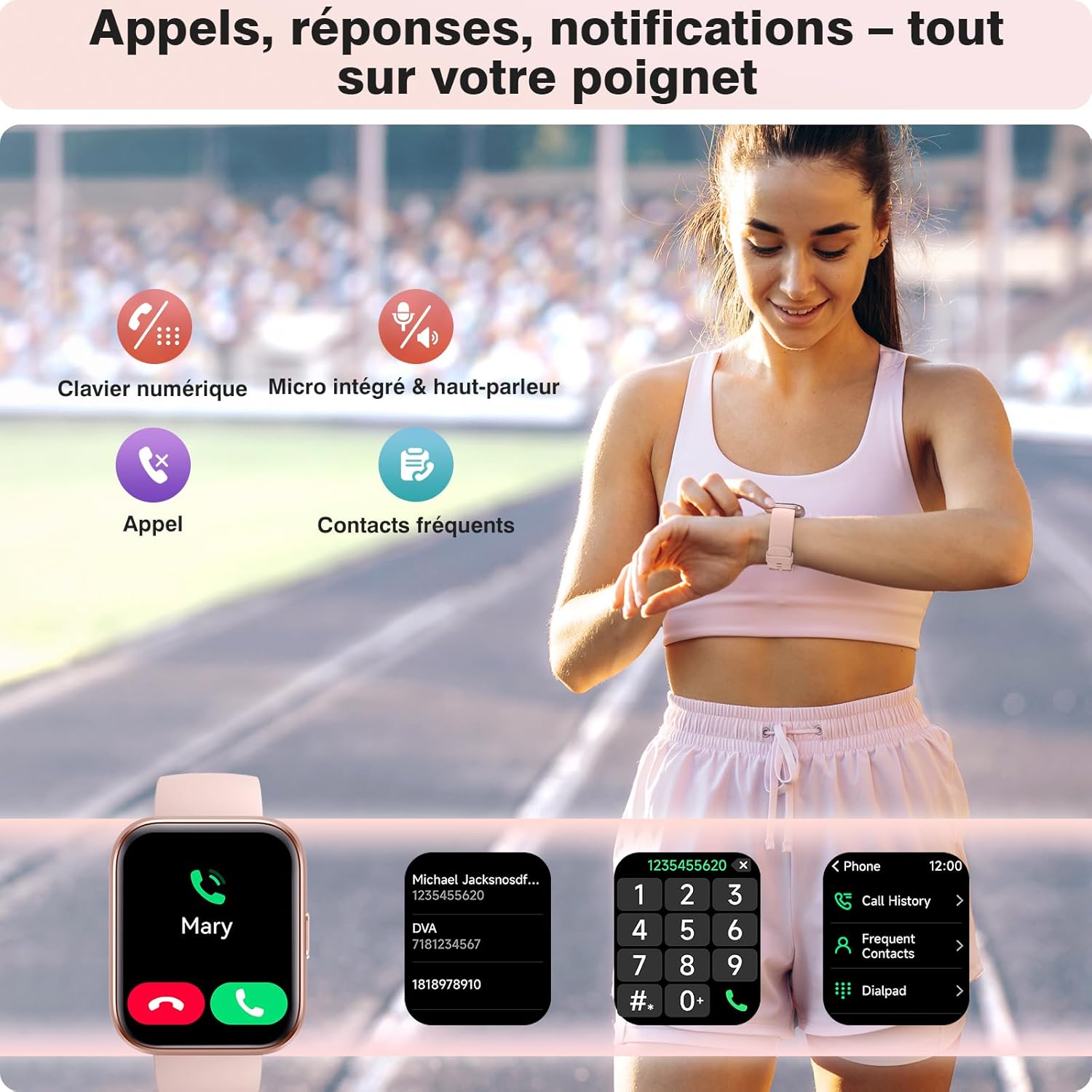 Montre Connectée Femme pour Samsung, iPhone, Android, 1.8" Smartwatch avec Appel Bluetooth, Voix de l'IA, Alexa intégrée, Smartwatch Moniteur, Calories, IP68 Montre Intelligente, Podometre 1,8 pouces Rose