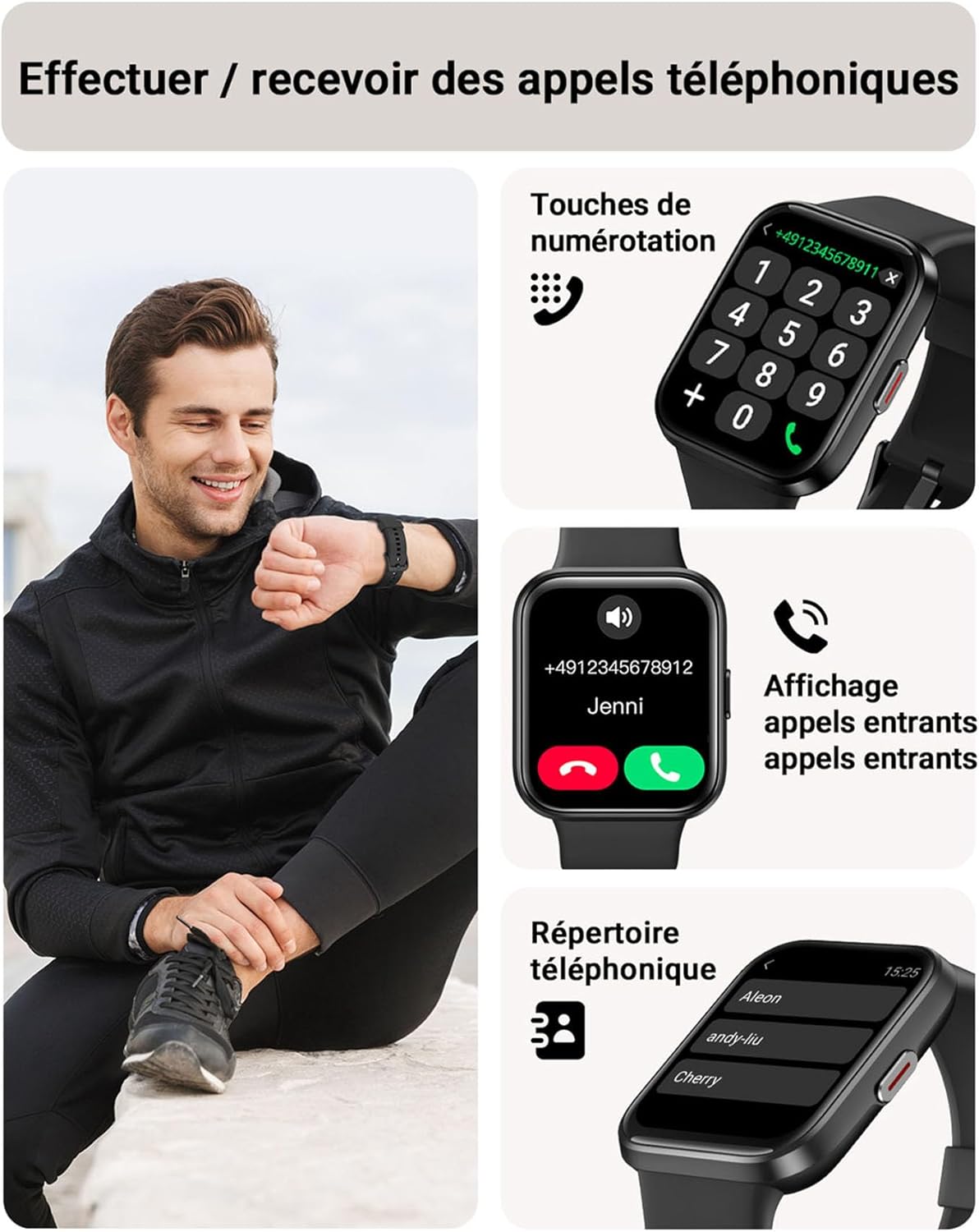 Montre Connectée Homme, 1,85" Femme Smartwatch pour Samsung iPhone Android, Alexa intégrée 3ATM 100+ Modes Sportifs Moniteur de SpO2/Sommeil/Fréquence Cardiaque/Podometre/Calories Noir 1.85 Noir