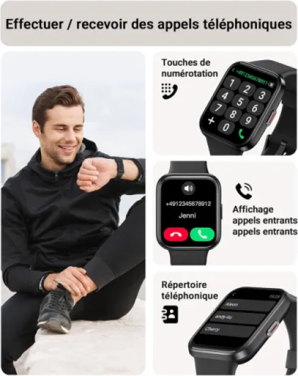 Montre Connectée Homme, 1,85" Femme Smartwatch pour Samsung iPhone Android, Alexa intégrée 3ATM 100+ Modes Sportifs Moniteur de SpO2/Sommeil/Fréquence Cardiaque/Podometre/Calories Noir 1.85 Noir