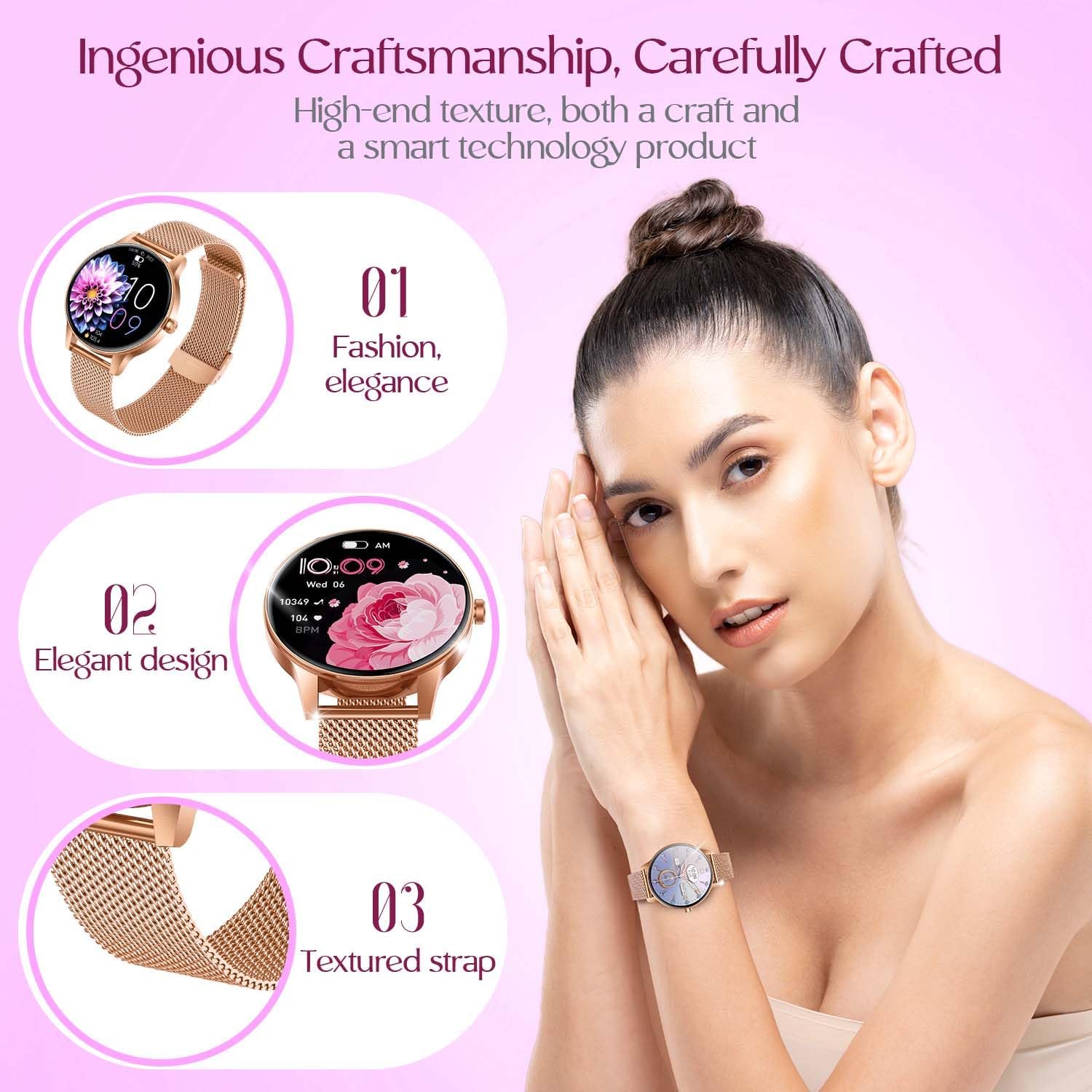 Montre Connectée Femme avec Appel Bluetooth: 1.27" Smartwatch avec Fonction Féminine Cardiofréquencemètre SpO2 Sommeil Montre 100+ Mode Sport Montre IP68 Fitness Podomètre Compatible pour Android iOS