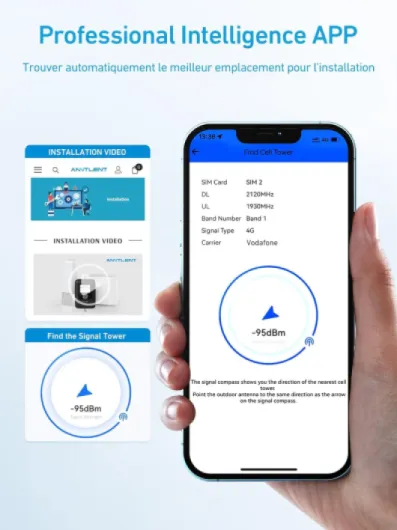 Amplificateur de Signal Amplifier 4G 3G Bande 1/3/7/8/20, LTE GSM WCDMA Amplificateur de Signal Mobile Five-Bande Connecté à L'application, pour Tous Opérateurs N50-PO