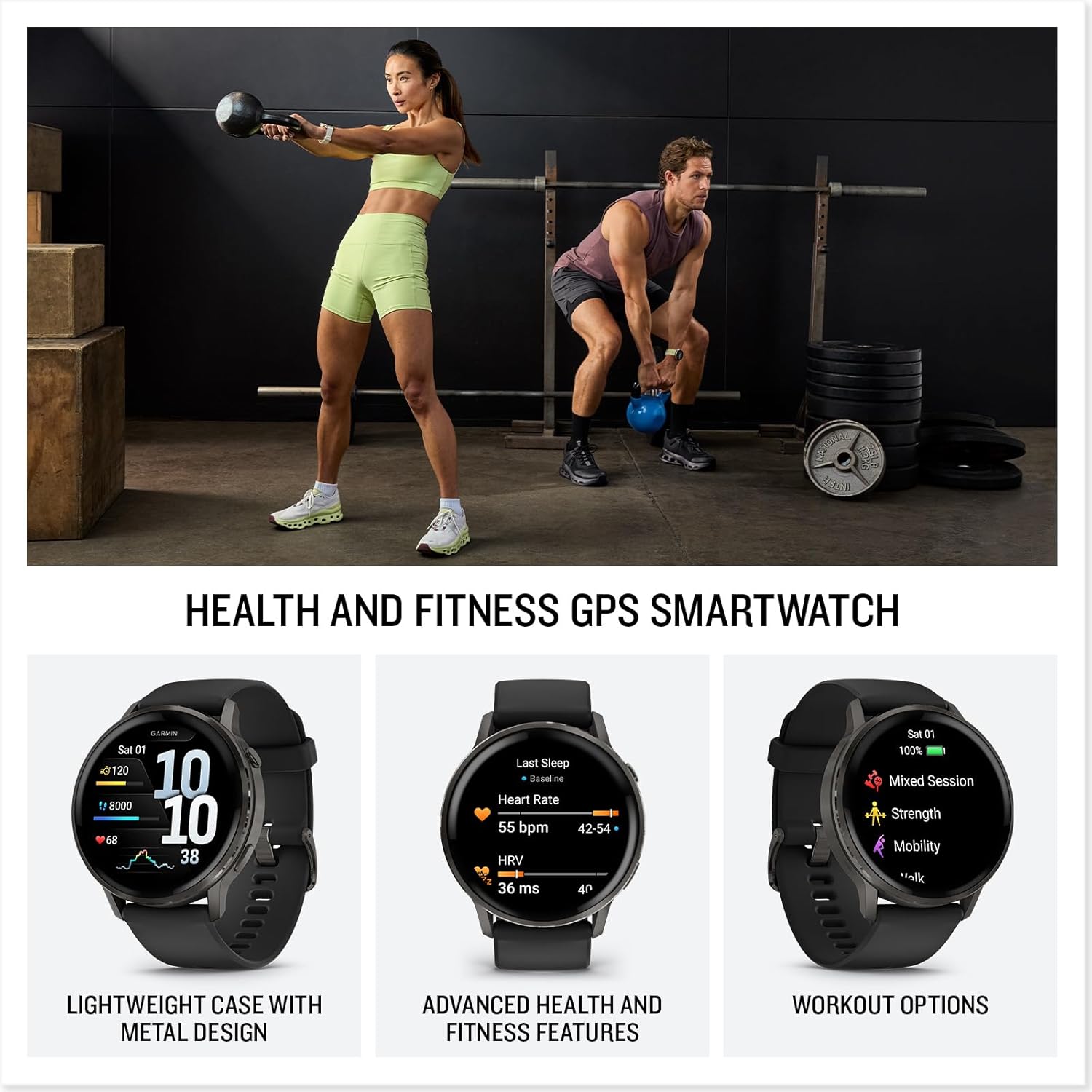 Venu 4, 45mm - Montres GPS connectées avancées Forme et santé avec écran Ultra-Lumineux et coloré, Lampe LED intégrée et Fonctions connectée - Noir et Gray avec Bracelet Noir Gray/Noir 45mm