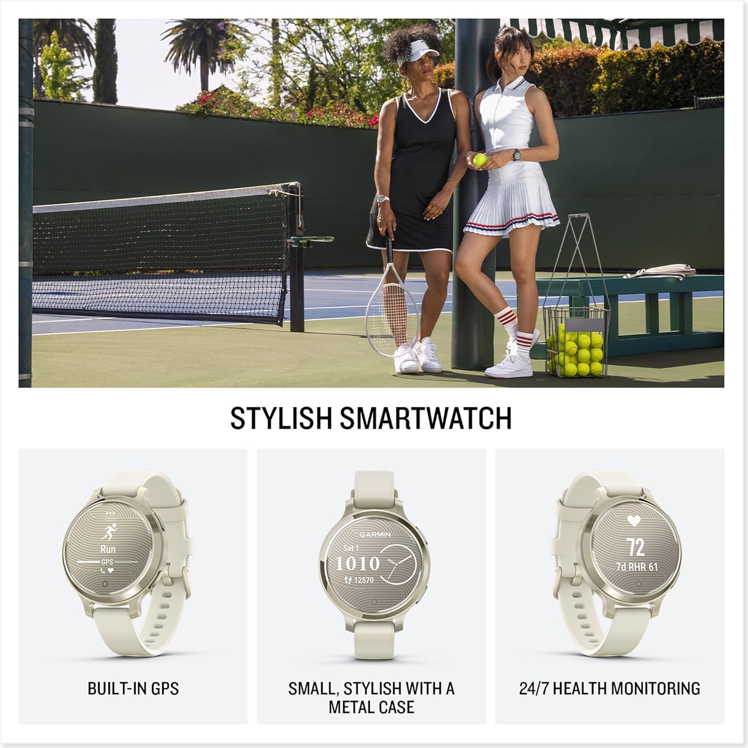Garmin Lily 2 Active GPS 38mm Smartwatch, Stylish Smaller watch, Fitness Tracker with Hidden Display, Sports apps,Patterned Lens, Bright Touchscreen Display, up to 9 days battery life, Cream Gold Cream/Gold
