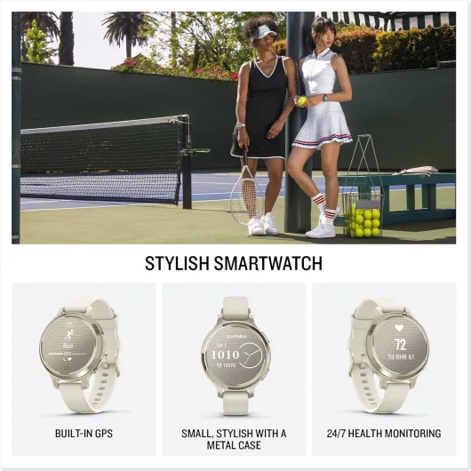 Garmin Lily 2 Active GPS 38mm Smartwatch, Stylish Smaller watch, Fitness Tracker with Hidden Display, Sports apps,Patterned Lens, Bright Touchscreen Display, up to 9 days battery life, Cream Gold Cream/Gold