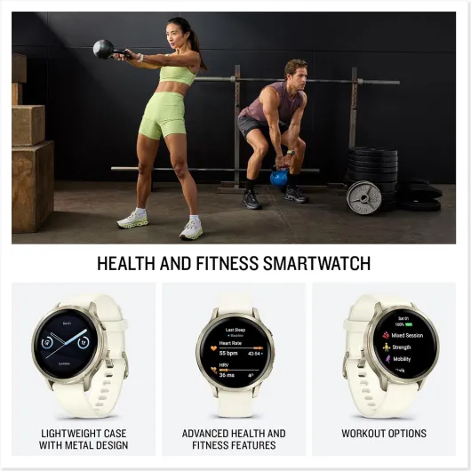 Garmin Venu 4, 41mm GPS smartwatch, AMOLED touchscreen, 24/7 advanced health & fitness, 80+ sports apps, flashlight, ECG app, sleep tracking, fitness coach, up to 10 days battery life, Bone Bone 41 mm