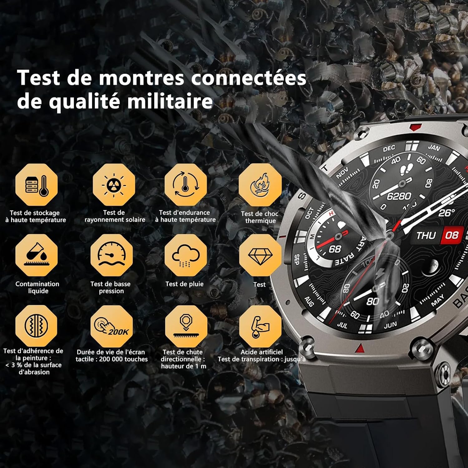 Reiteag Sekoda GPS Smartwatch Double Fréquence, Plus de 170 Données De Fitness et De Santé, Autonomie De La Batterie De 15 Jours, Fréquence Cardiaque et SPO₂, Étanche (Orange-1pcs)