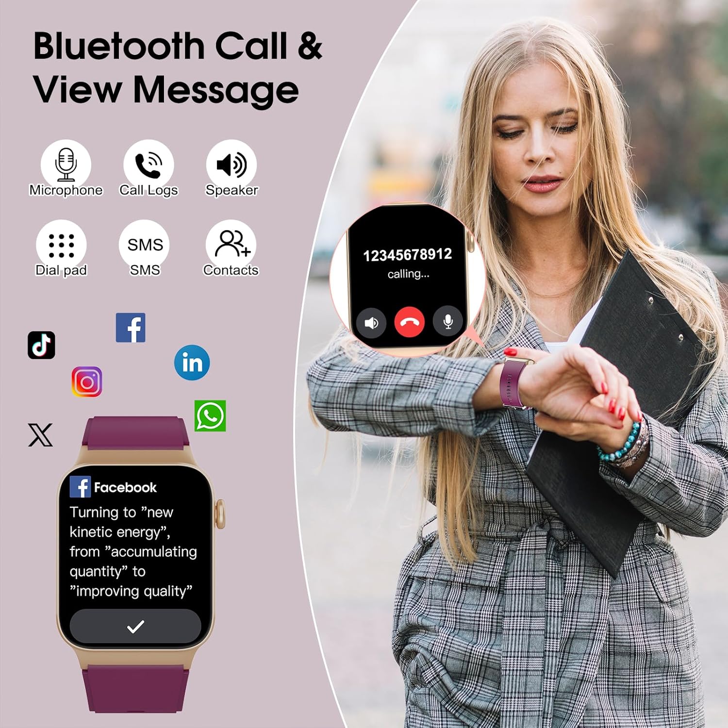 STECEi Montre Connectée Homme Femmes avec Appel Bluetooth, 1.85" Smartwatch avec 110+ Sportifs,Etanche IP68 Smart Watch, Podometre/Cardiofrequencemetre/Sommeil, Montre Sport, Rouge Vin