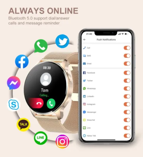 Montre Connectée Femme avec Appel Bluetooth, 1.32" Smartwatch avec Fonction Féminine Fréquence Cardiaque Sommeil Podometre SpO2 Pression artérielle, Etanche Montre Sport Ronde pour Android iOS Or Rose