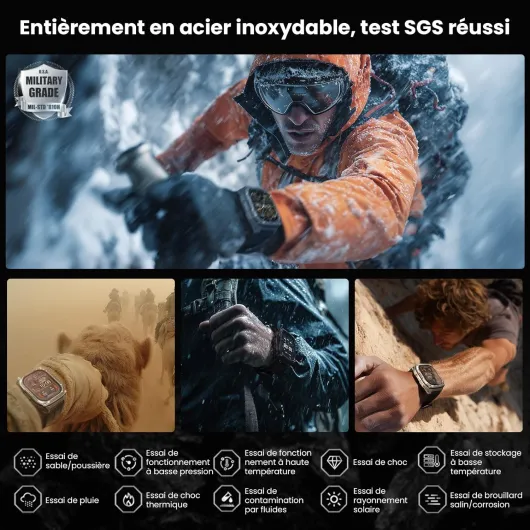 Tank M4 Montre Connectée Homme, Acier Inoxydable, GPS & Cartes Hors Ligne, Étanchéité 10ATM (Plongée 45M), Batterie 50 Jours, Surveillance Santé 24/7, Appels Bluetooth, Compatible Android & iOS Noir