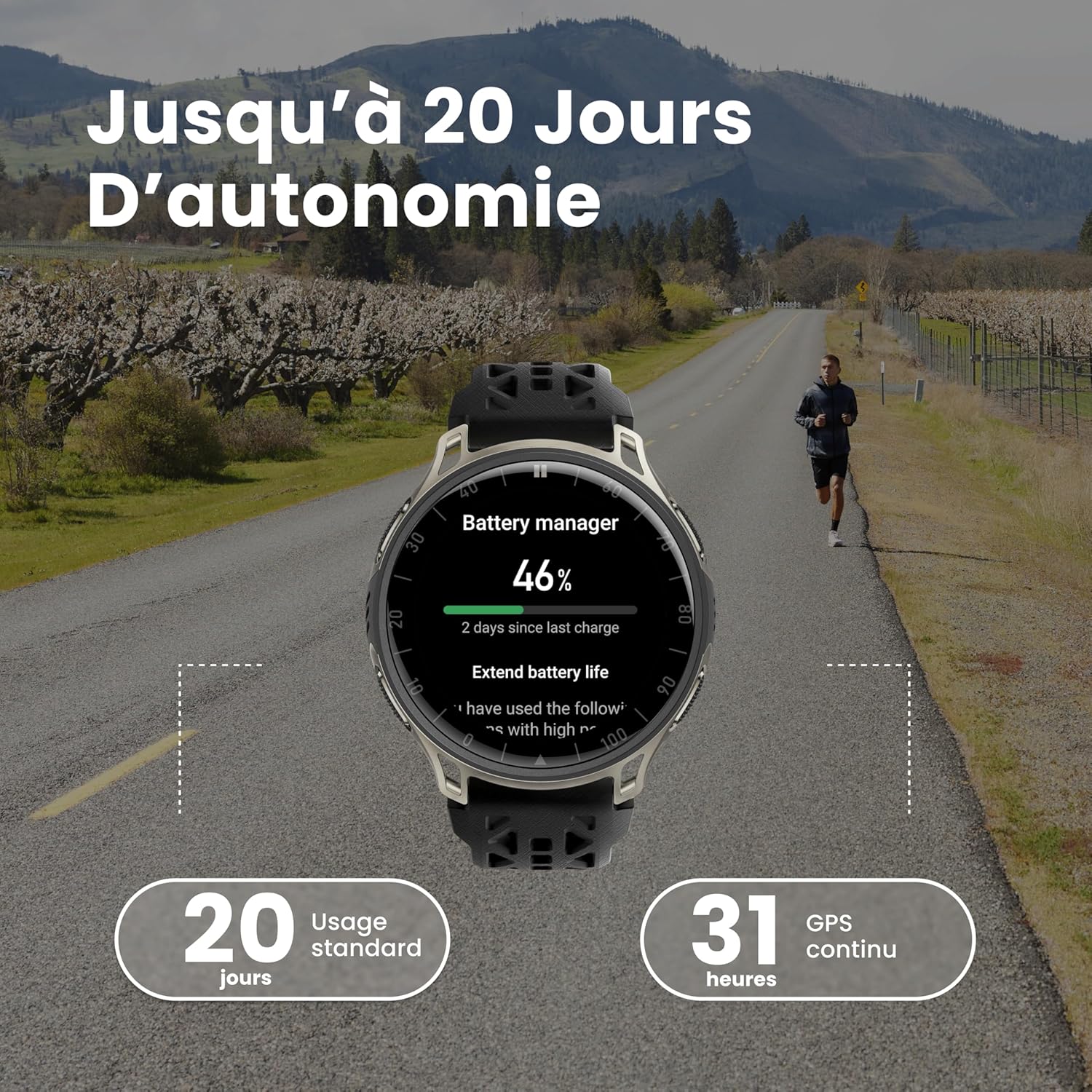 Cheetah 2 Pro 48mm Montre Connectée GPS Running, Écran AMOLED 1,32", Verre Saphir, Boîtier Titane, 32 Go Stockage, Jusqu’à 20 Jours Batterie, NFC, Lampe Torche, Cartes Hors Ligne, 170+ Sports