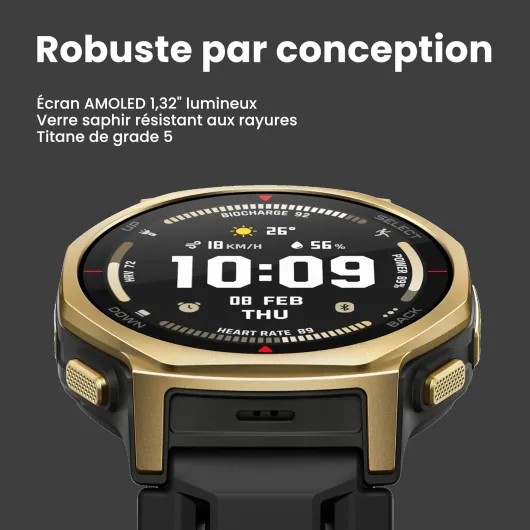 T-Rex 3 Pro Montre Connectée Outdoor 44mm – Écran AMOLED Saphir, Flashlight, Lunette Titane, GPS, Cartes Hors Ligne, 17 Jours Autonomie, 180+ Modes Sport, Smartwatch pour Android iPhone 44mm Or Arctique