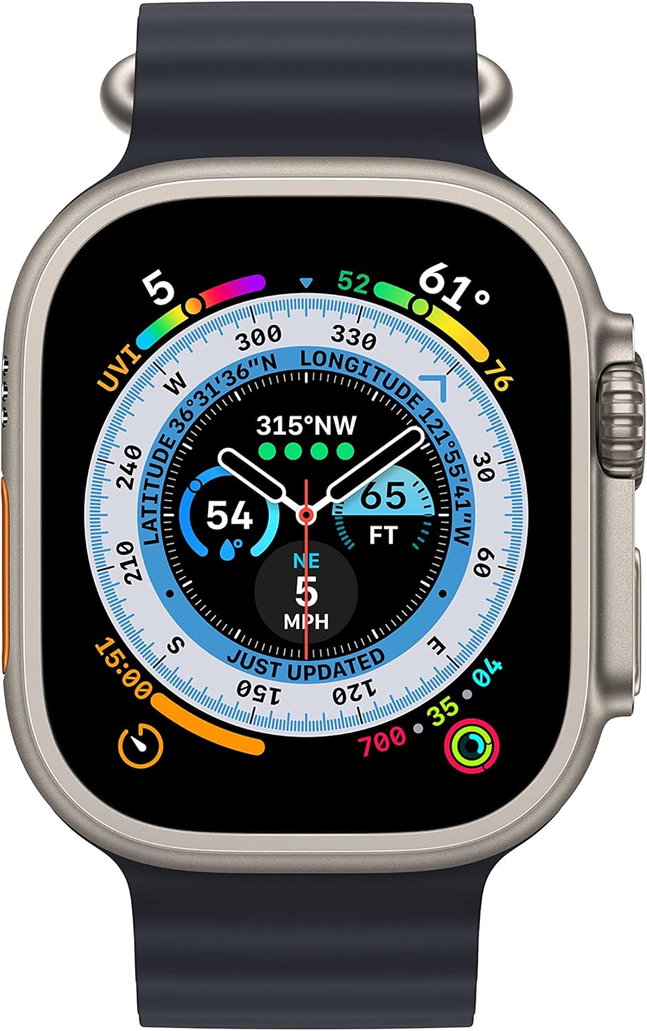 Apple Watch Ultra (GPS + Cellular, 49mm) Boîtier en Titane avec Bracelet Océan Minuit - Taille unique (Reconditionné) Bracelet Océan Minuit Convient aux de poignet de 130 à 200mm