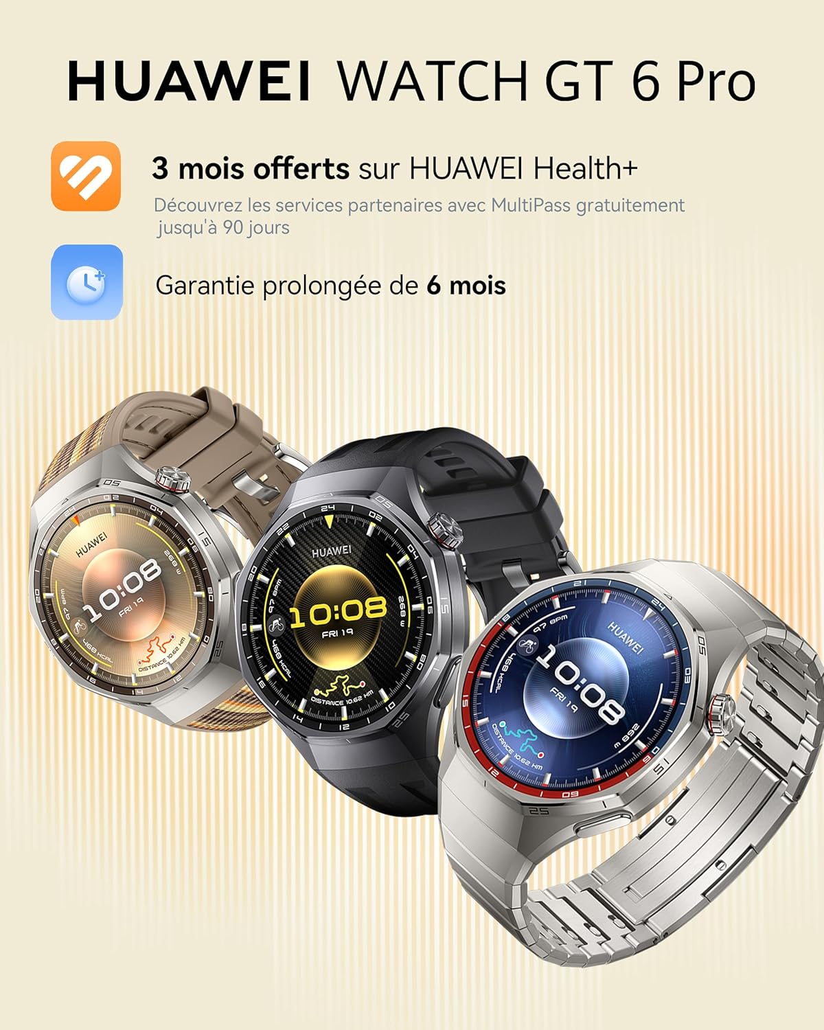 Watch GT 6 Pro GPS 46mm Montres connectées, Écran AMOLED de 1,47 Pouce, Jusqu'à 21 Jours d'autonomie, Cyclisme de Niveau Professionnel, Fonctionne avec iOS et Android, Analyse ECG, Titane GT 6 Pro 46mm Montre seule Titane