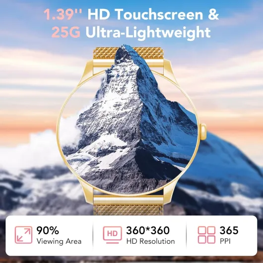 Montre Connectée Femme avec Appel Bluetooth 5.4, Smartwatch Fonction Féminine 1.39" HD, 120+ Modes Sportifs, 200+ Cadrans personnalisés, 24H Moniteur Sommeil/FC/SpO2, Android iOS, Or Rose