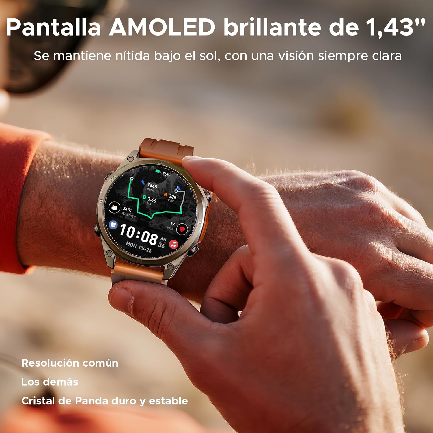 Anywise W1 Pro Montre Connectée Homme, Dual-Band GPS&Cartes Hors Ligne, 5 ATM, 12 Jours Autonomie, 1.43" AMOLED HD, 170+ Modes Sport, Bluetooth Appel, Compatible Android/iOS, 3 Bracelets doré