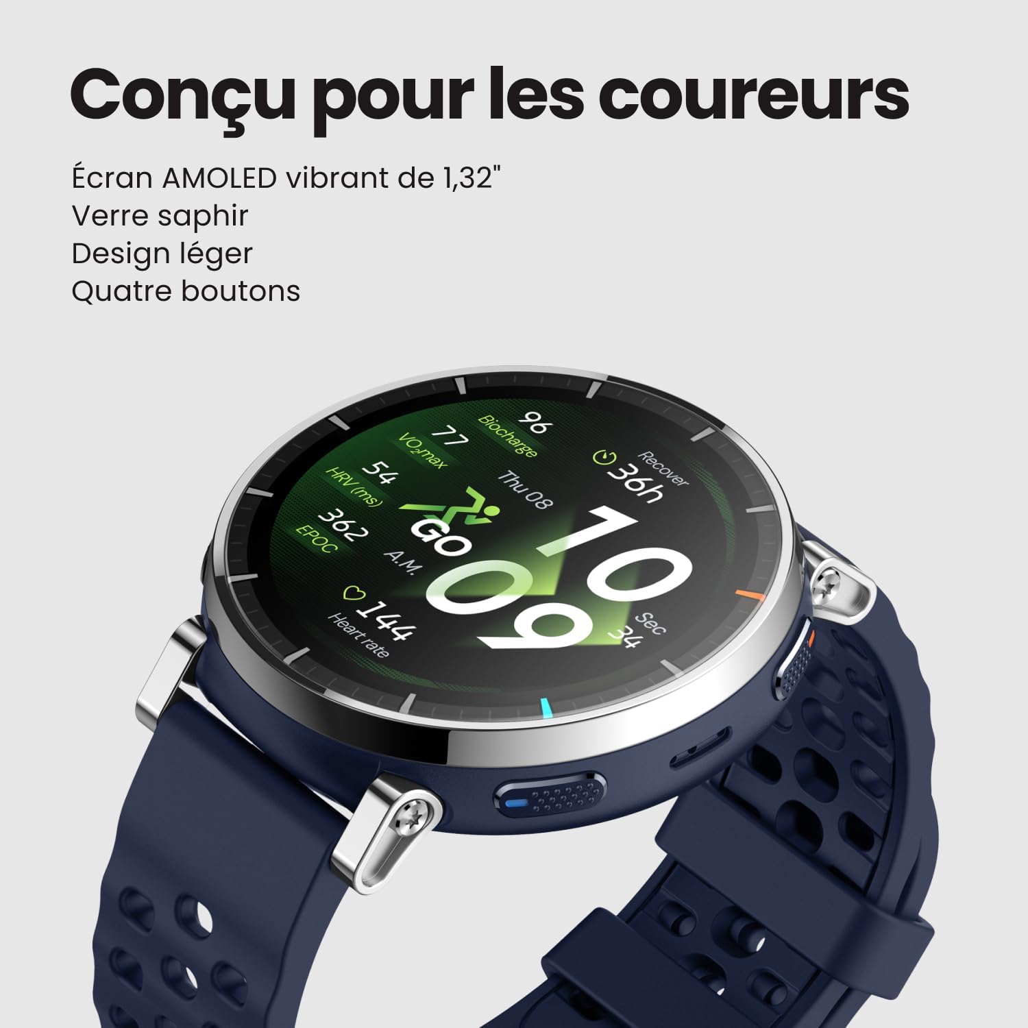 Active 3 Premium Montre Connectée GPS pour Running, Écran AMOLED 1,32" en Saphir, Autonomie 12 Jours, 4 Go, NFC, Cartes Hors Ligne, 170+ Modes Sport, 5 ATM, Smartwatch pour Android & iPhone Argent Apex