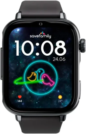 SaveWatch Plus 2 - Montre Connectée pour Enfant avec Localisateur GPS, Appels, Vidéo, Whatsapp, Spotify, App Store - Cadran Noir et Bracelet en Silicone Noir Black is Black.