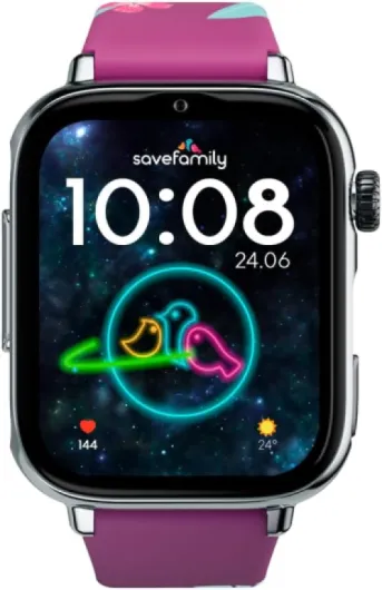 SaveWatch Plus 2 - Montre Connectée pour Enfant avec Localisateur GPS, Appels, Vidéo, Whatsapp, Spotify, App Store - Cadran Argenté et Bracelet en Silicone Maui