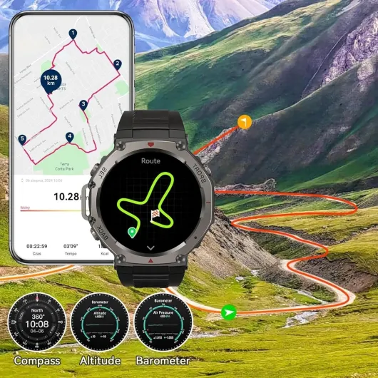 Mivrass GPS Sports Smartwatch Montre Connectée Affichage Clair Navigation Fluide Et Confortable pour Toutes Vos Activités (Noir)