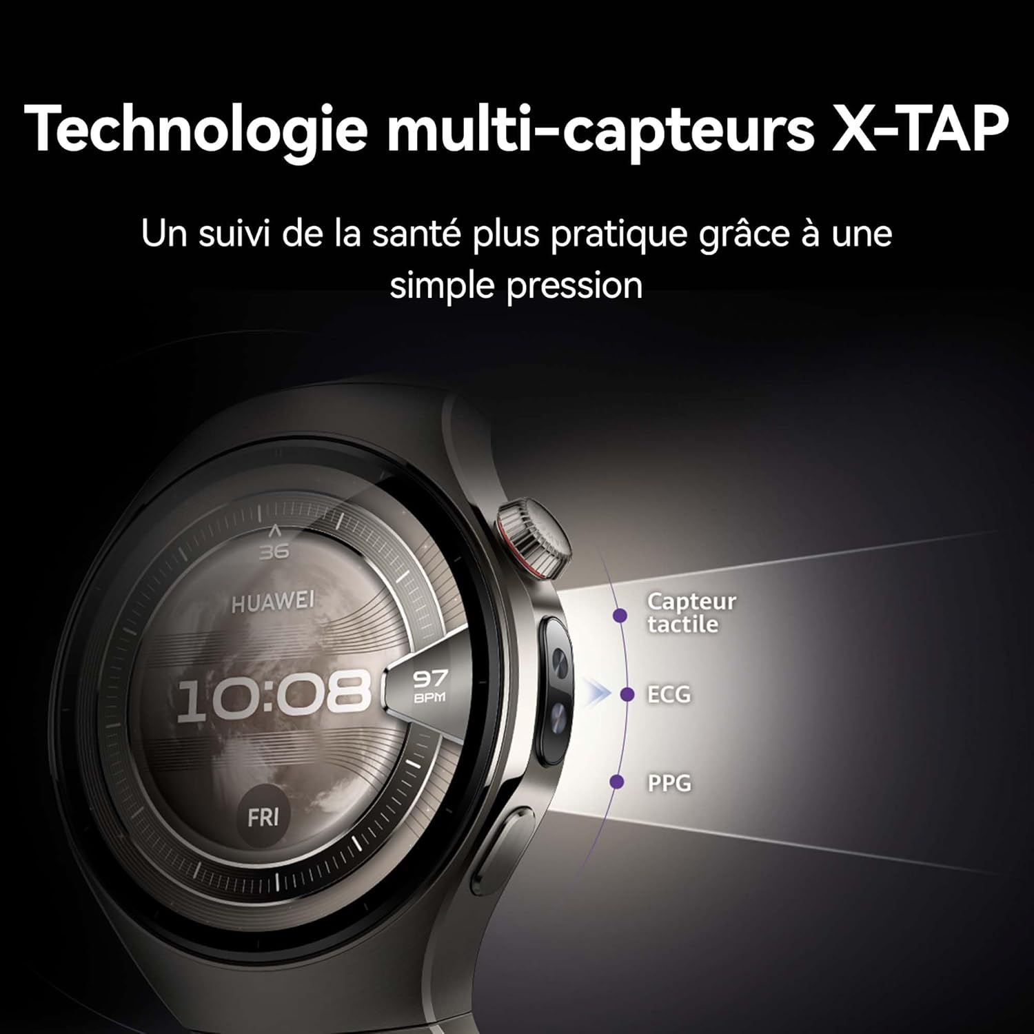 Watch 5 46mm Montre connectée, Technologie X-Tap à détection Multiple, Votre santé en Un Coup d'œil, eSIM, ECG,Smart Gestures, pour Android et iOS, Garantie prolongée de 6 Mois, Argent WATCH 5 46mm Argent Titane