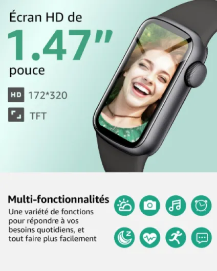 Montre Connectée Femme Homme, 1,47'' Smartwatch avec 137+ Modes Sportifs, Fitness Tracker avec Cardiofréquencemètre, Sommeil, Podomètre, Etanche IP68, Montre Intelligente pour Android iOS Noir