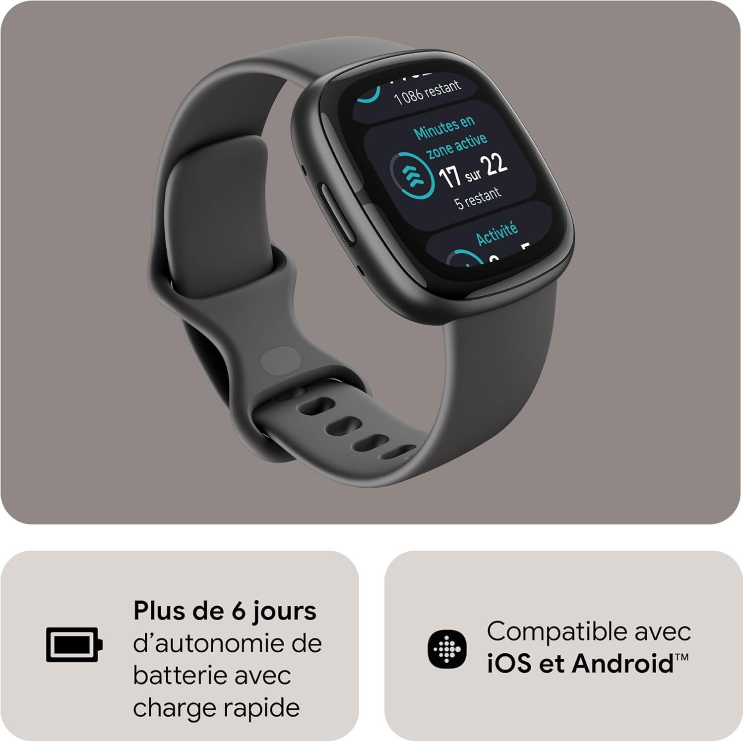 Google Fitbit Sense 2 Montre connectée sport et santé avec GPS intégré, fonctionnalités avancées pour la santé, jusqu’à 6 jours d’autonomie de batterie - compatible avec iOS 15 & Android OS 9.0 Graphite/aluminium graphite Unique