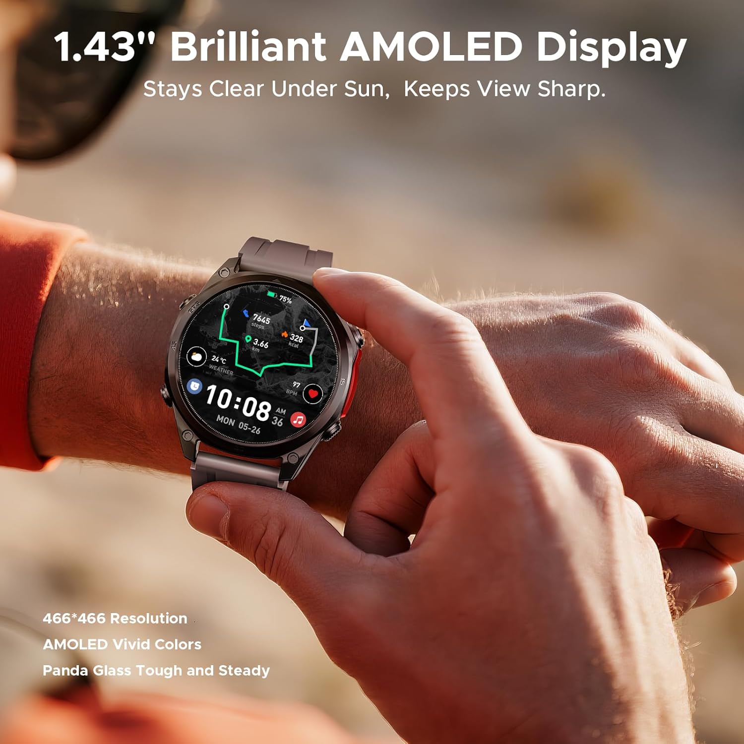 Anywise W1 Pro Montre Connectée Homme, Dual-Band GPS&Cartes Hors Ligne, 5 ATM, 12 Jours Autonomie, 1.43" AMOLED HD, 170+ Modes Sport, Bluetooth Appel, Compatible Android/iOS, 3 Bracelets noir