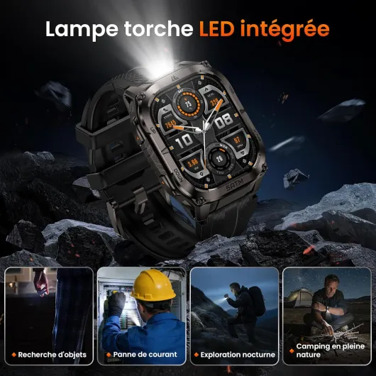 Tank M4C Montre Connectée Homme, GPS, Lampe Torche LED et Talkie-Walkie, Corps Entièrement Métallique, 5 ATM & IP69K, Écran AMOLED de 1,96'', Moniteur Sommeil/fréquence Cardiaque/SpO2 (Noir)