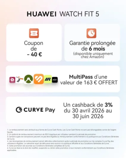 Watch FIT 5 Montre connectée, GPS, Écran AMOLED de 1,82'', NFC, Suivi santé, Résistance à l'eau 5 ATM, Détection des Chutes, Jusqu'à 10 Jours d'autonomie, Fonctionne avec iOS et Android, Noir FIT 5 Seule Noir