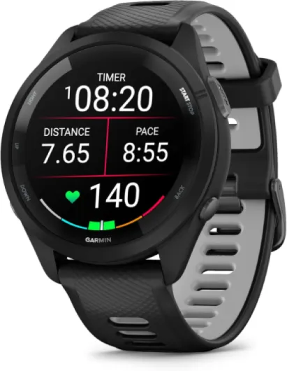 Forerunner 265 - Montre GPS de Running avec écran AMOLED - Noire avec Bracelet en Silicone Noir/Gris - Boîtier 46 mm 46 mm Noir
