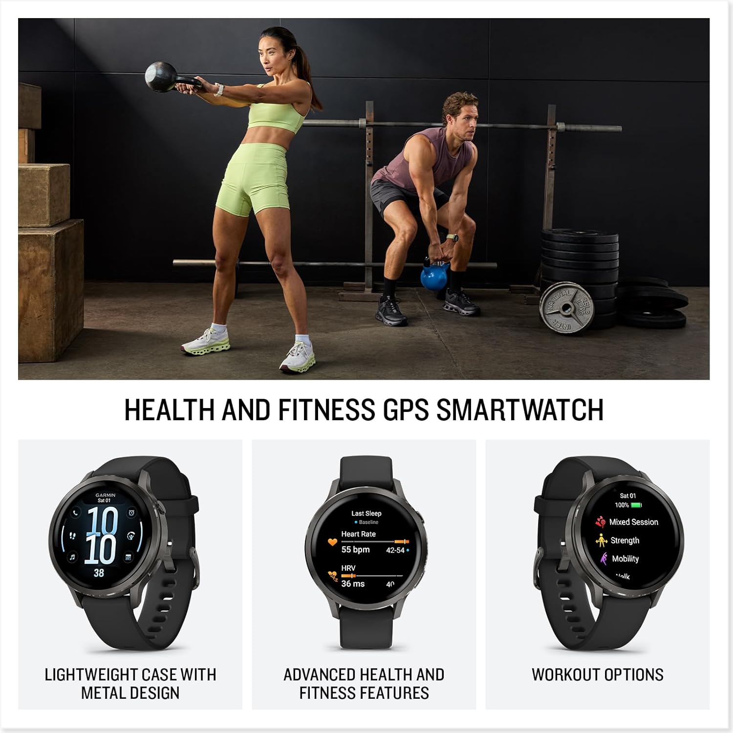 Venu 4 - Montre GPS connectée forme et santé avec écran Ultra-Lumineux et coloré, Lampe LED intégrée et Fonctions connectée - Noir et Gray avec Bracelet Noir - Boîtier 41mm 41mm Noir