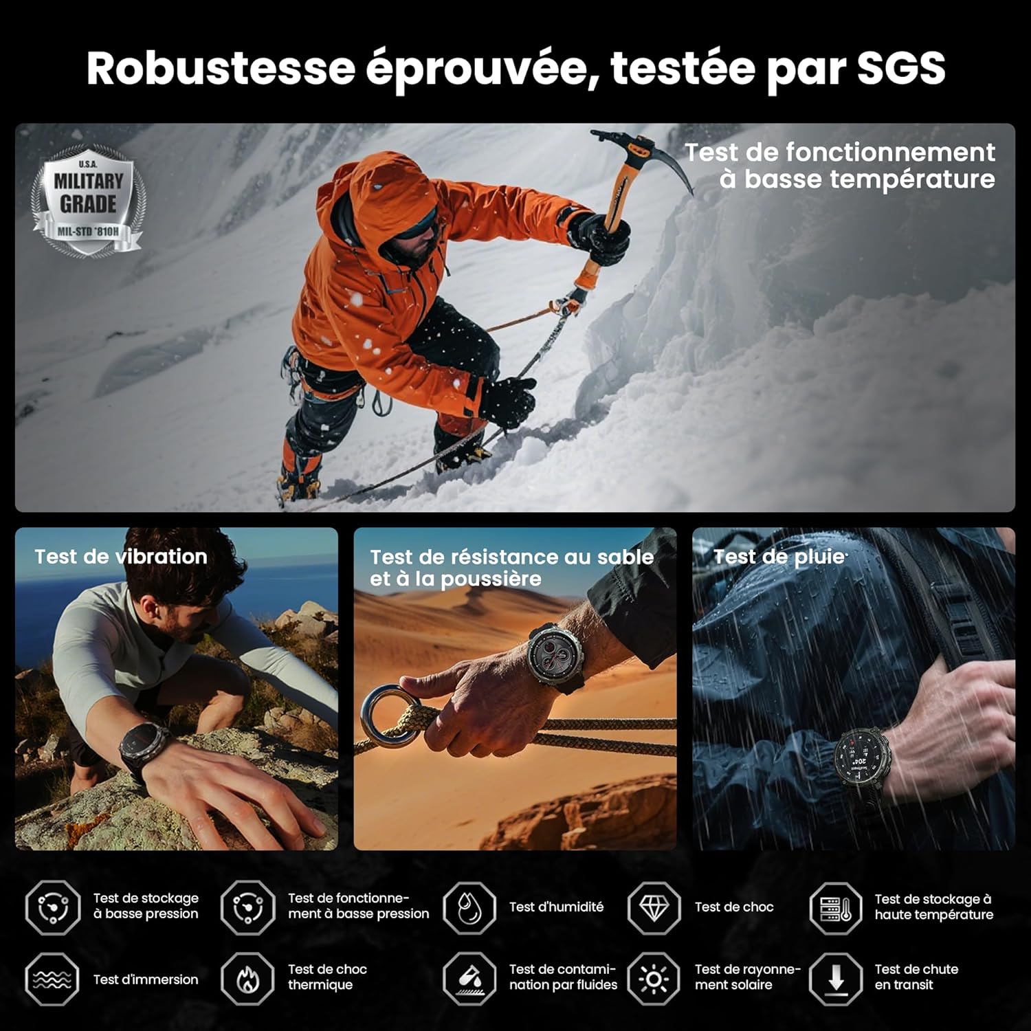 Tank T4 Montre Connectée Homme, GPS & Cartes Hors Ligne, Acier Inoxydable, Étanchéité 10ATM, Batterie 50 Jours, Appels Bluetooth, Surveillance Santé 24/7, Compatible avec Android et iOS T-Noir