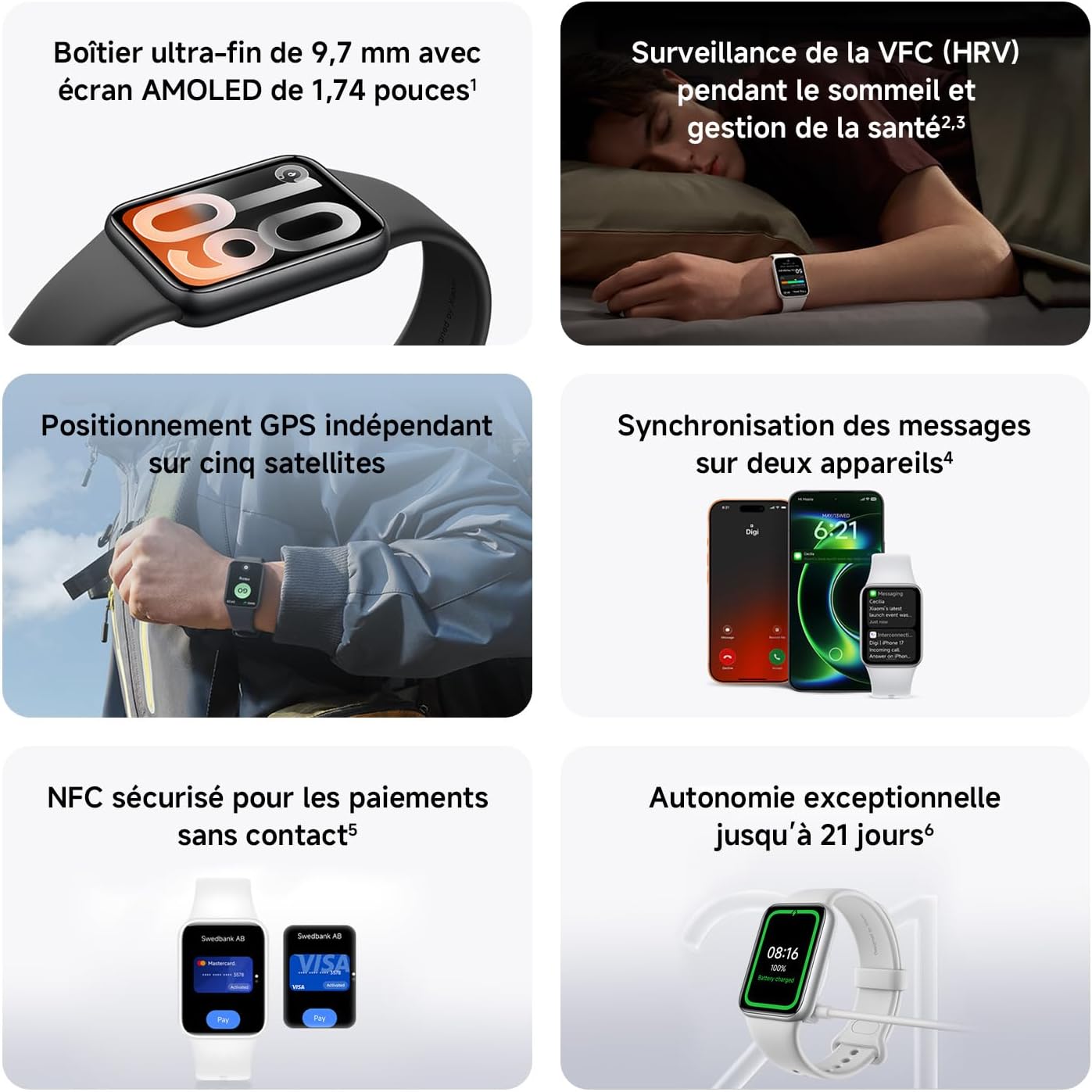 Smart Band 10 Pro NFC, Bracelet Connecté Style Montre pour Homme et Femme, Écran AMOLED 1,74", Suivi du Sommeil Amélioré, 21 Jours d’Autonomie, Android/iOS, 150+ Sports, GNSS, 5ATM, Noir Noir Noir