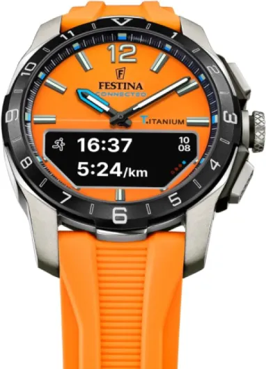 Montre Connectée Hybride Homme - Bracelet Caoutchouc Orange - Suivi Pas, Musique, Notifications - Autonomie 10 Jours - F23000/7 Connected D