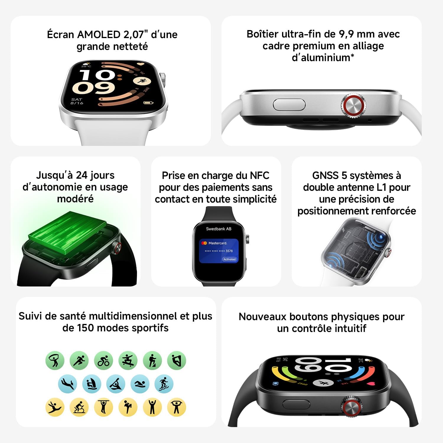 Redmi Watch 6 NFC, Montre Connectée Homme Femme, AMOLED 2.07'', Suivi du Sport et Fitness, 150+ Modes de Sport, jusqu'à 24 Jours d'autonomie, 5ATM, Montre GPS, Android™ & iOS, Noir Noir NFC REDMI Watch 6