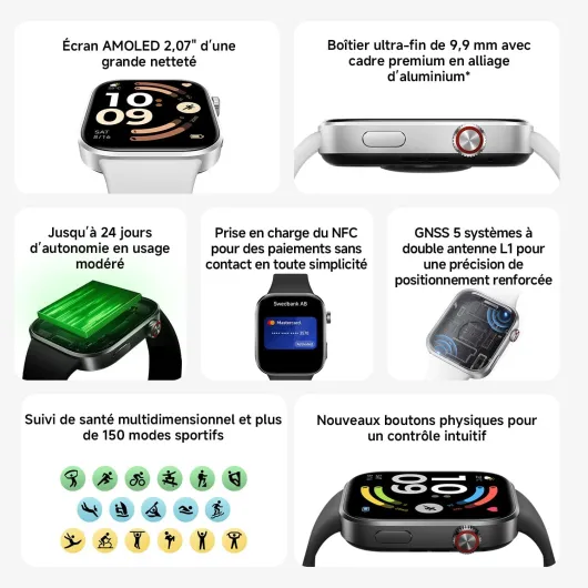 Redmi Watch 6 NFC, Montre Connectée Homme Femme, AMOLED 2.07'', Suivi du Sport et Fitness, 150+ Modes de Sport, jusqu'à 24 Jours d'autonomie, 5ATM, Montre GPS, Android™ & iOS, Noir Noir NFC REDMI Watch 6