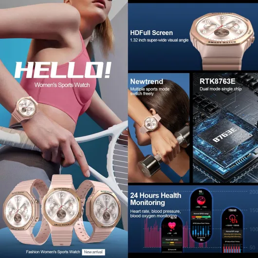 Montre Connectée Femme avec Appels Bluetooth, 1,32'' Smartwatch avec 123 Modes Sportifs/Lecteur de Musique/Fréquence Cardiaque/Fonction Féminine/Sommeil/ SpO2 Smart Watch pour Android iOS (Or)