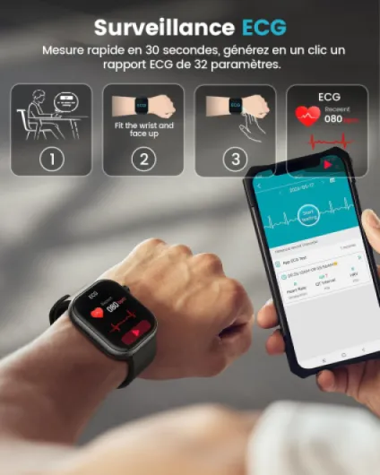 2026 Nouvelle Montre Connectée Homme avec ECG, HRV, 𝐆𝐥𝐲𝐜é𝐦𝐢𝐞, Tension Artérielle, 1,97" AMOLED Montre de Santé avec Suivi 24H la Fréquence Cardiaque, SpO2, Suivi du Sommeil, IMC, iOS Android