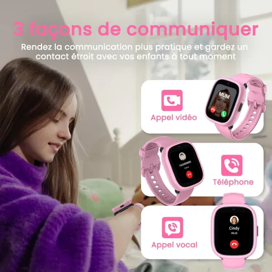 K3 Smart Watch pour Enfants avec GPS et téléphone, 1.7" HD 4G smartwatch pour Enfants avec appels vidéo, WiFi, SOS, Musique, réveil, Mode Scolaire, IP67, étanche - Smart Watch pour Enfant de Violet