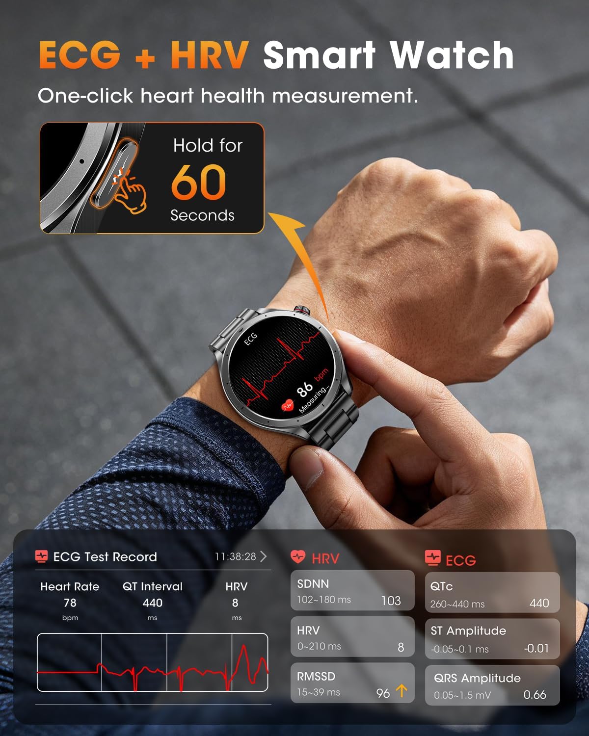 Montre Connectée Homme avec ECG+HRV, AI-GPT Smartwatch Homme avec Tension Artérielle, Fréquence Cardiaque, 24H Suivi du Sommeil, SpO2, 5ATM Étanche, LED Lampe, 120+ Modes Sport pour Android iOS Noir