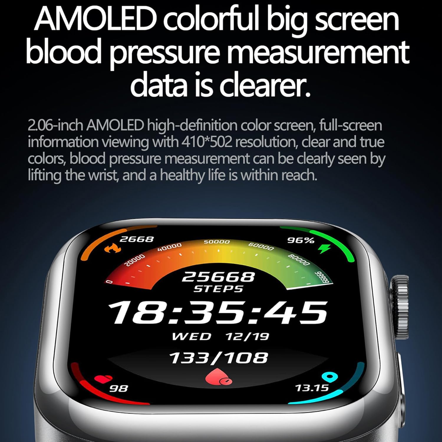 Smartwatch 2,06 Pouces AMOLED HD Touch Canvas,Autonomie de 7 à 12 Jours,Surveillance des Sports, Appels Bluetooth,Notifications,Montre Intelligente Rouge