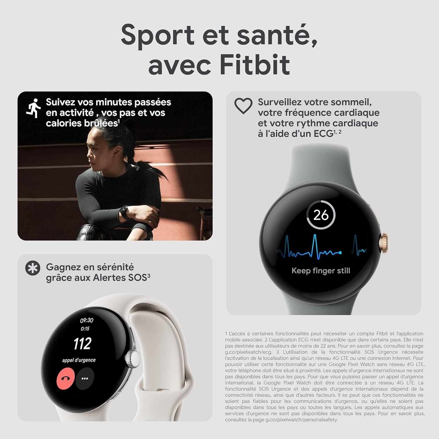 Pixel Watch – Montre connectée Android avec suivi et analyse des activités – Boîtier en acier inoxydable Argent Poli avec bracelet sport couleur Galet, WiFi/BT Pixel Watch WIFI Galet