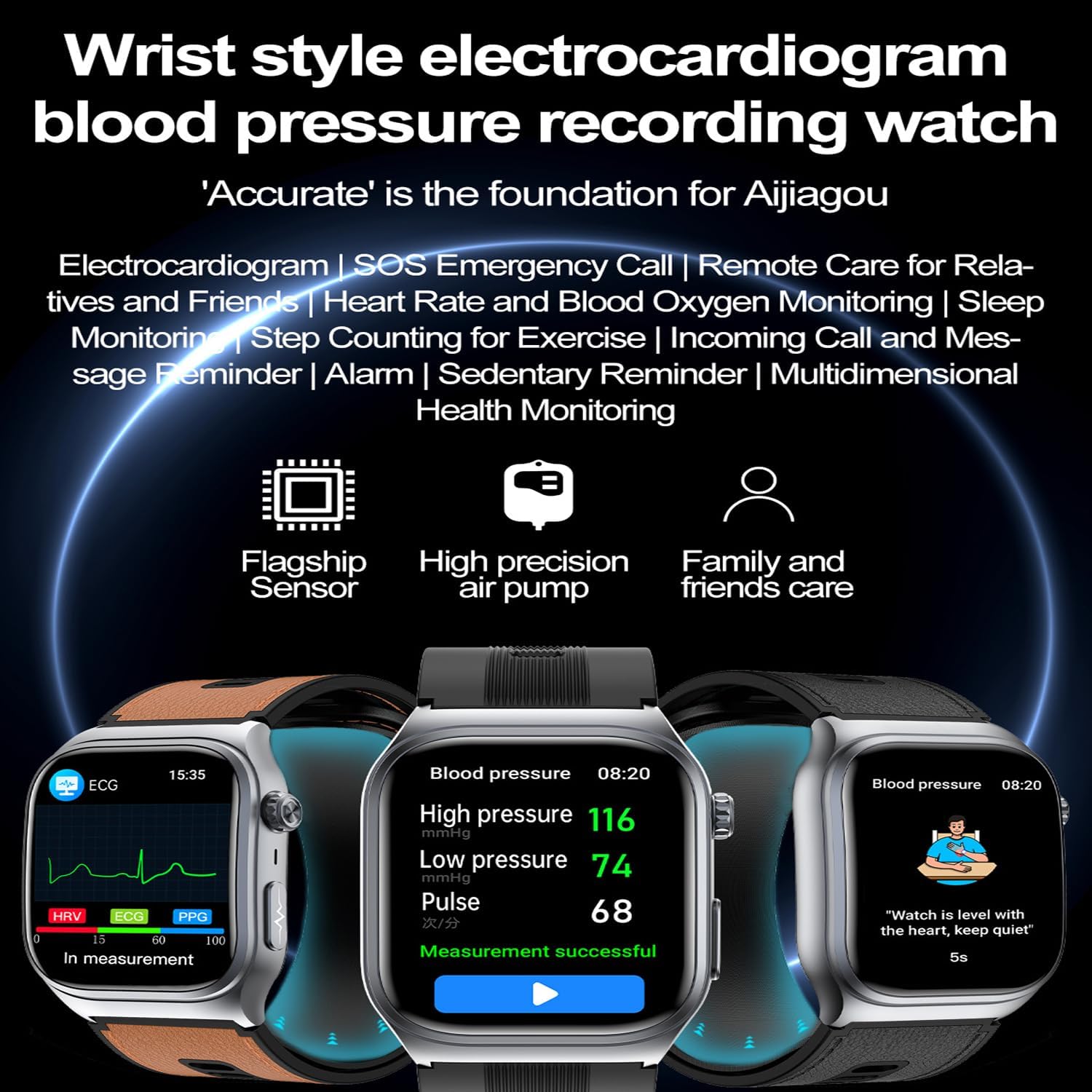 Smart Watch avec Suivi De La Pression Artérielle, Écran Amoled HD 2,06 Pouces, ECG Insights, AI Multiple Motion Modes, Batterie 530MA, 30+ Langues,IP66,NFC,pour Android iOS (Noir2)