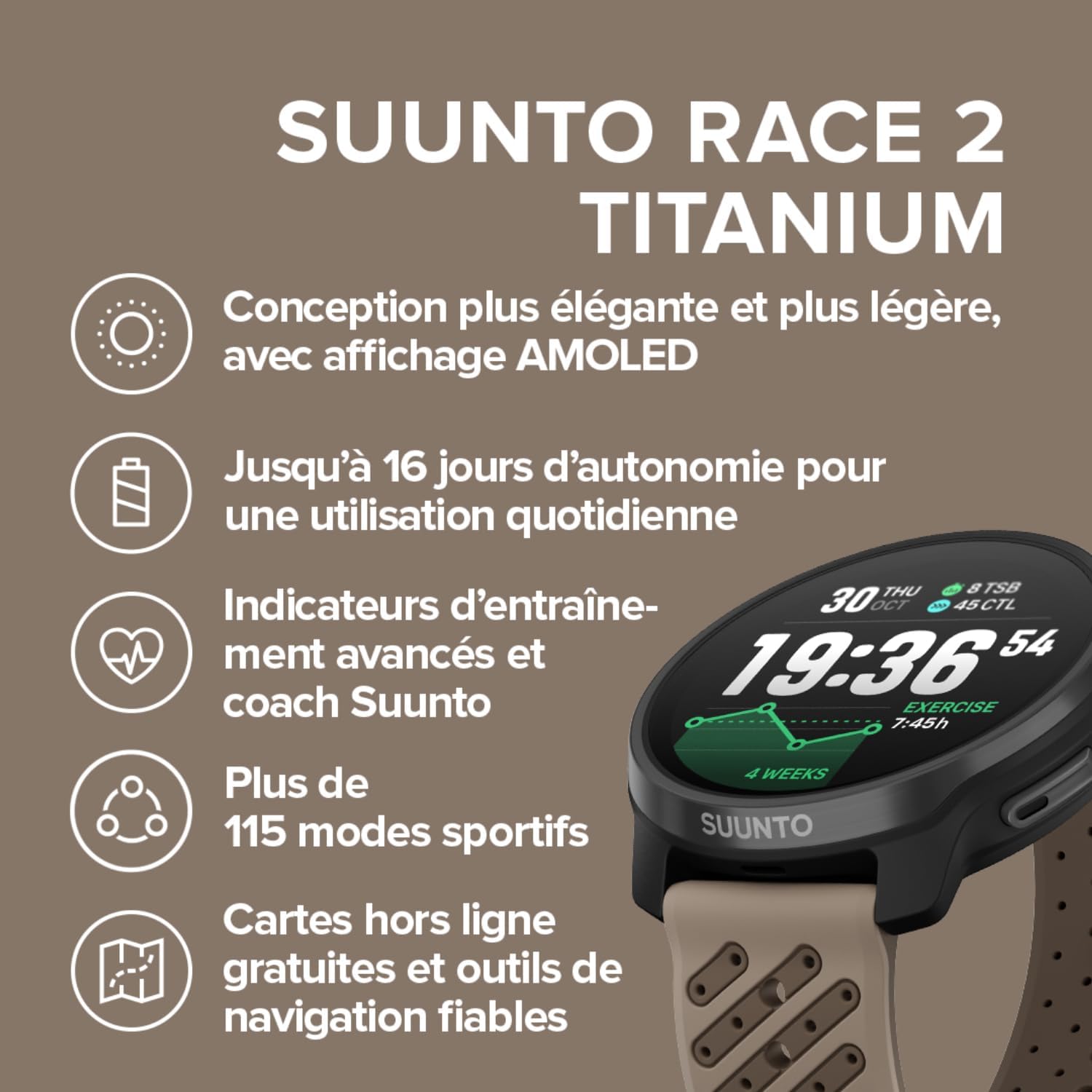 Race 2 Montre de Sport Homme Femme, Tracker d'Activités GPS Running, Bi-Band GNSS, Carte Hors Ligne, Écran Tactile AMOLED, Smartwatch Cardiofréquencemètre Podomètre Altimètre Trail Titane